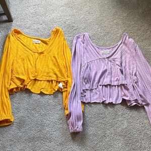 Urban Outfitters Yellow and Lavender Ribbed Blouses